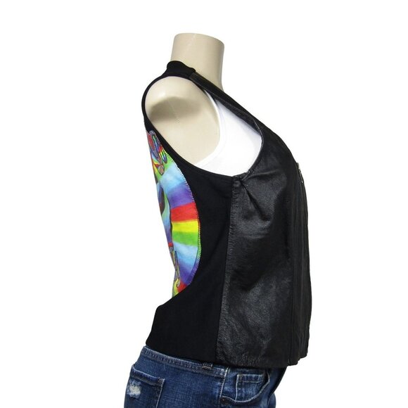 VTG Leather PRIDE PSYCHEDELIC Hippie Goddess Magic Rainbow Vest Biker S M - Picture 4 of 11